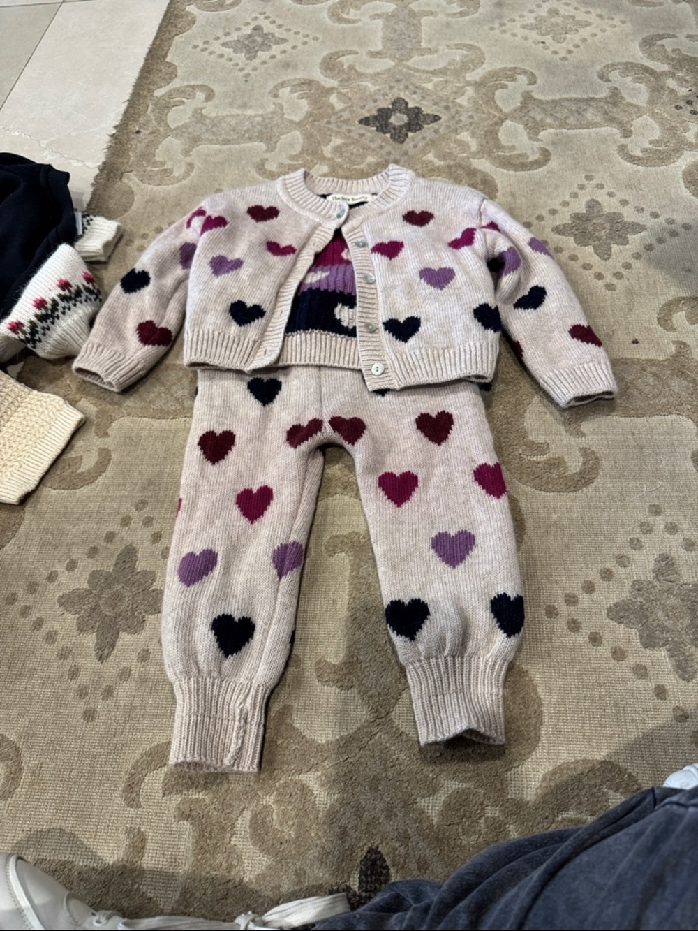 Kids Heart Knit Matching Set - Pink/Multi